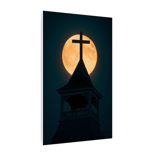 Church Steeple Moon | 24" x 36" Canvas (Vertical) | Christian Wall Art | Faith Home Decor | Inspirational Night Landscape