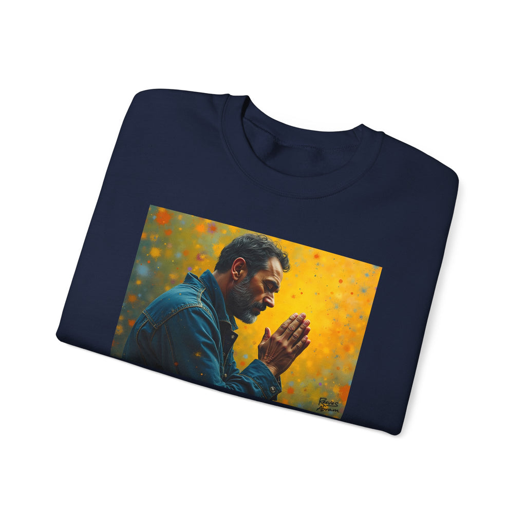 Man in Prayer | Crewneck Sweatshirt | Christian Art | Faith-Inspired
