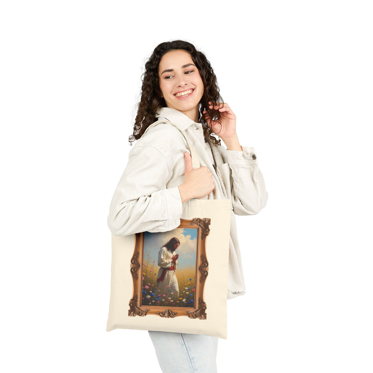 Jesus Praying in Meadow - Framed - Canvas Tote Bag