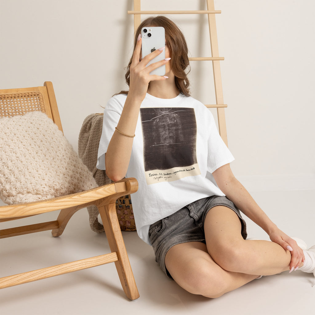 The Holy Face of Jesus - Shroud of Turin 1898 - T-Shirt - Secondo Pia Historic Photographic Negative - Vintage Christian Art
