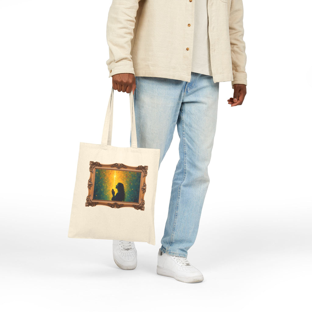 Woman in Prayer Under Magical Light - Framed - Canvas Tote Bag
