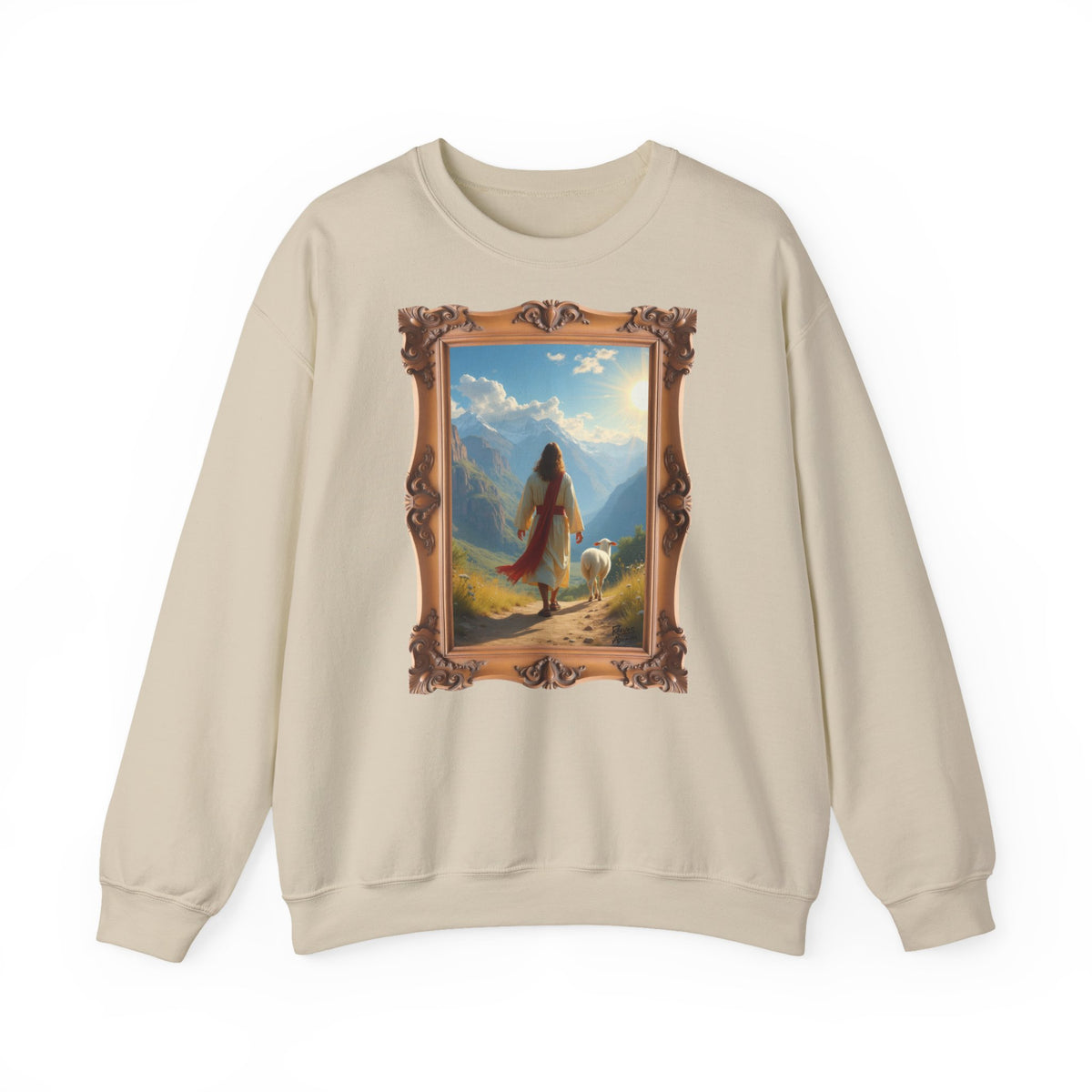 Jesus and the Lost Lamb - Framed | Crewneck Sweatshirt | Christian Art | Faith-Inspired