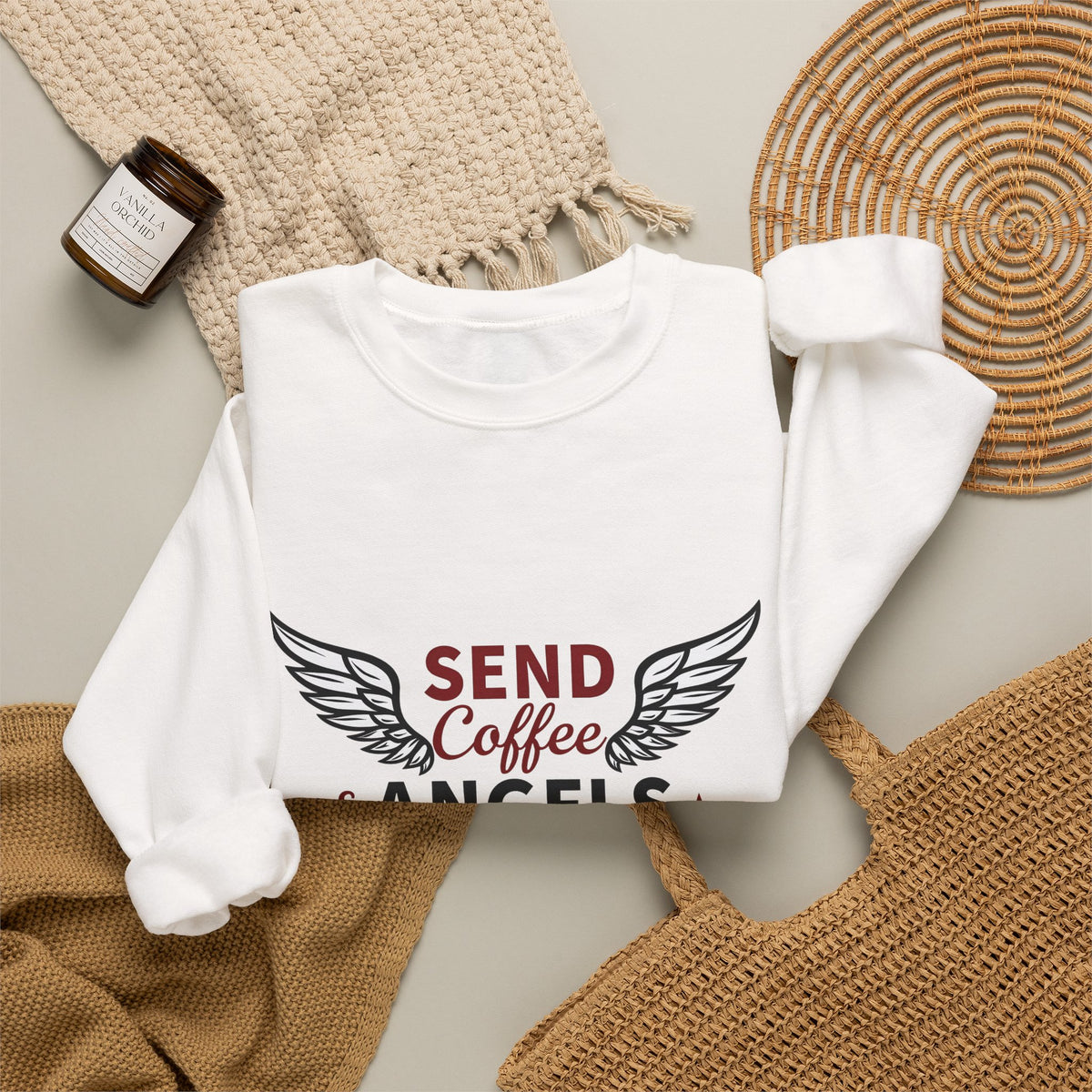 Send Coffee and Angels - Crewneck Sweatshirt | Bringing Faith and Humor to Mornings
