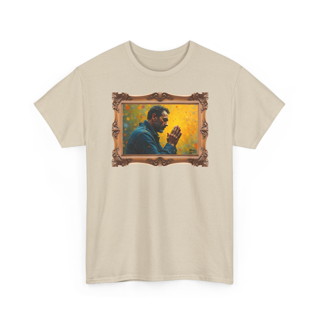 Man in Prayer - Framed - T-Shirt | Religious Inspirational Tee, Prayer Artwork