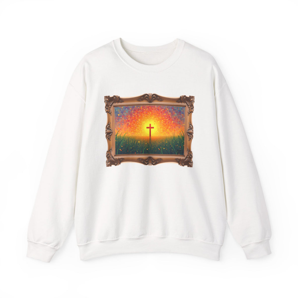 Glowing Cross in the Field - Framed - Crewneck Sweatshirt | Cross of Christ