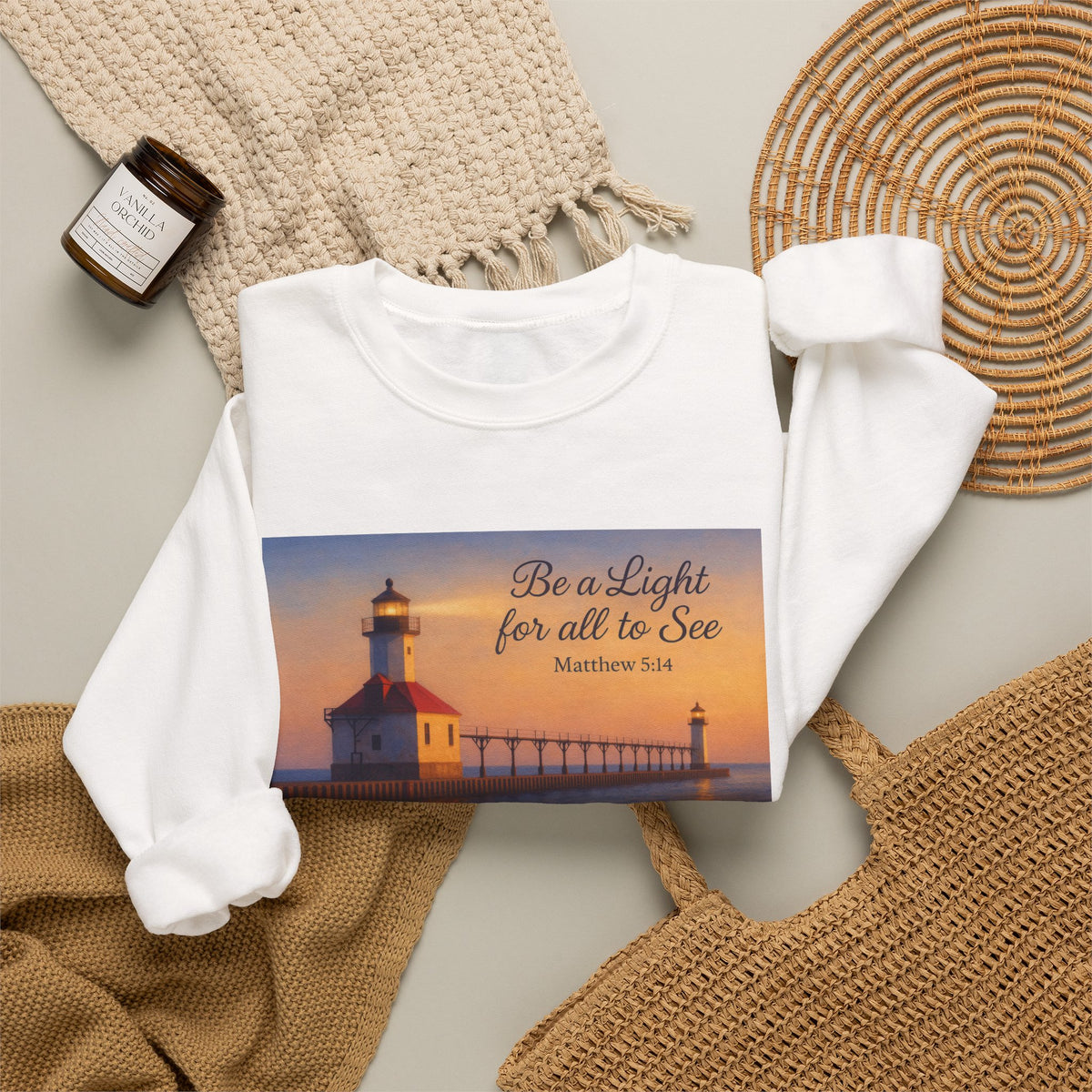 Be a Light - Matthew 5:14 | Crewneck Sweatshirt | Christian Art | Inspirational Scripture