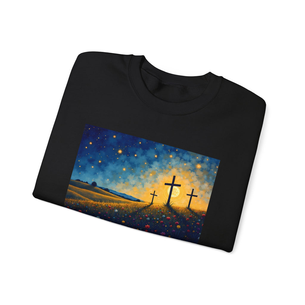 Three Crosses on Hill - Crewneck Sweatshirt | Bible Art