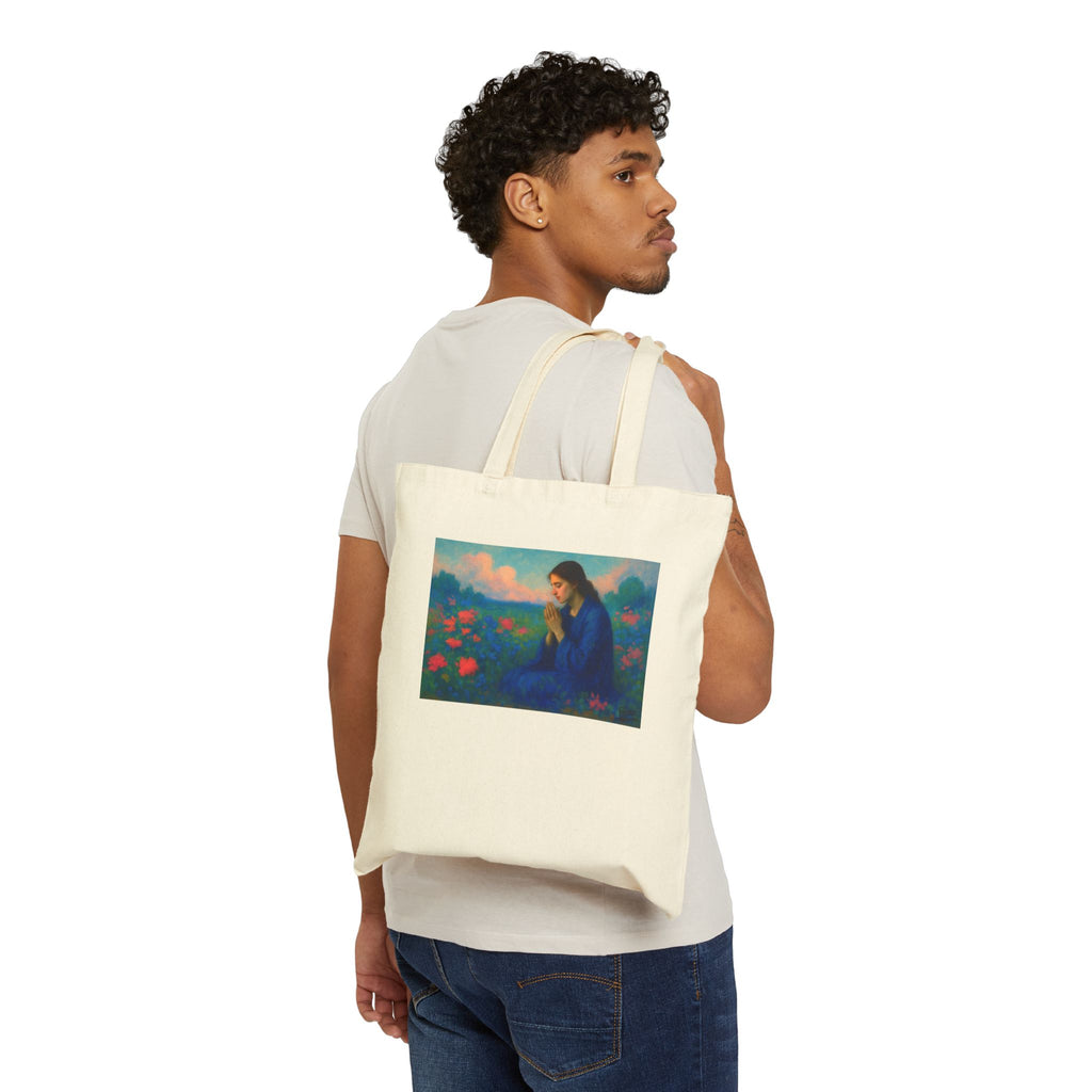 Praying Woman in Wildflowers - Canvas Tote Bag