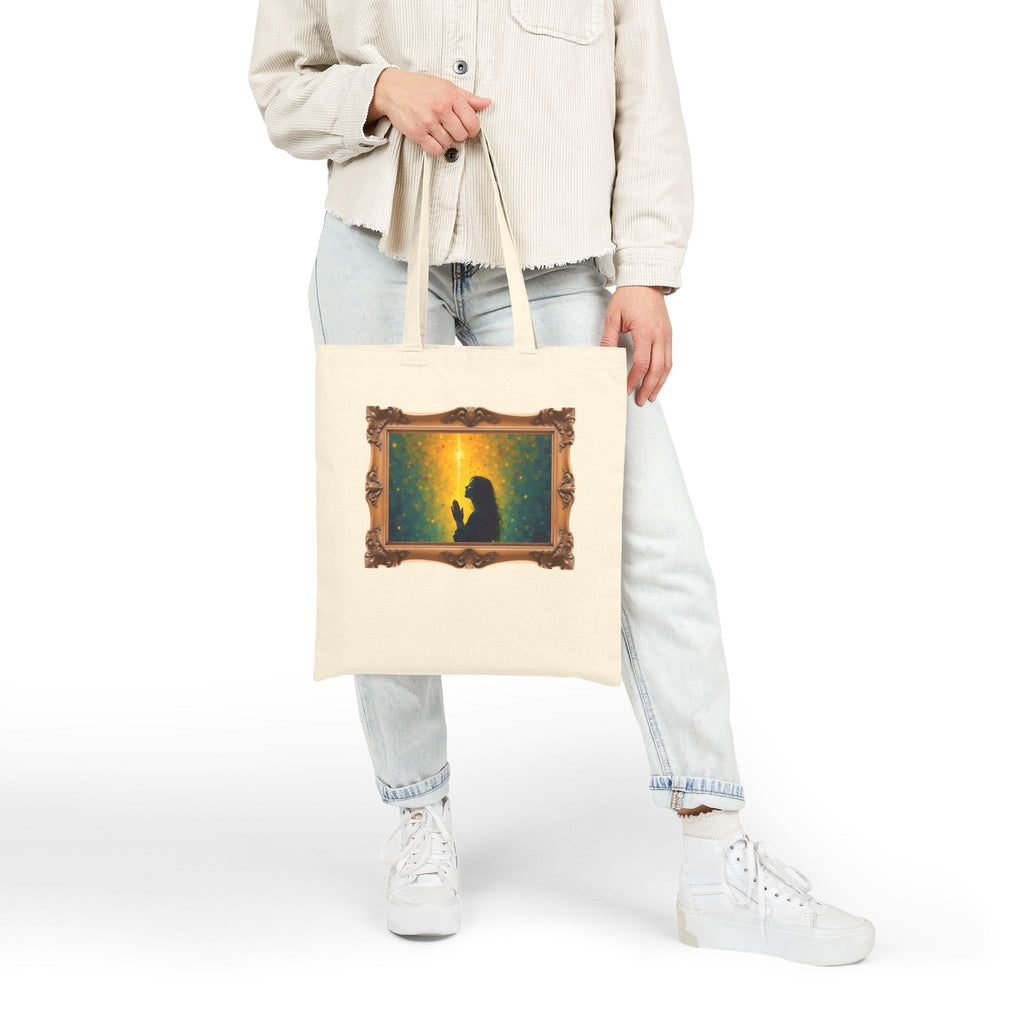 Woman in Prayer Under Magical Light - Framed - Canvas Tote Bag