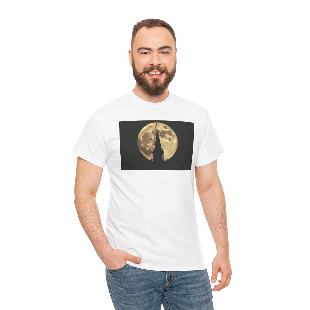 Moonlit Church Steeple - T-Shirt | Religious Inspirational Tee | Beauty of the Night Sky