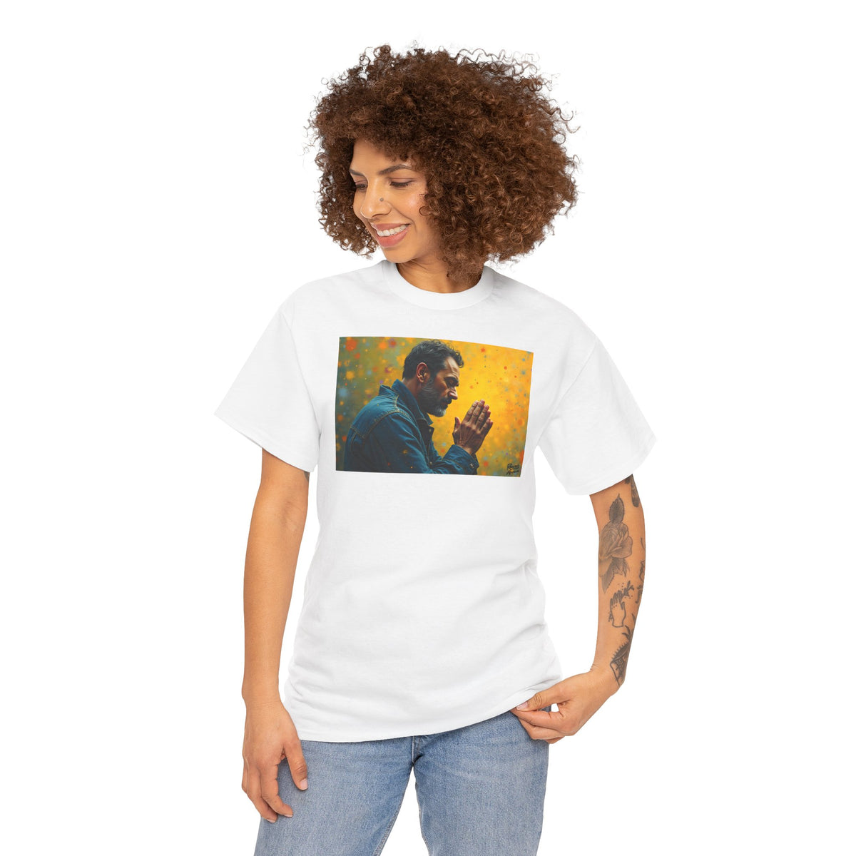 Man in Prayer - T-Shirt | Religious Inspirational Tee, Prayer Artwork