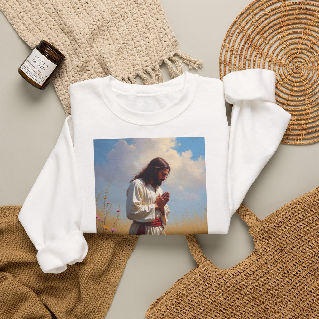 Jesus Praying in Meadow - Crewneck Sweatshirt | Prayer Shirt