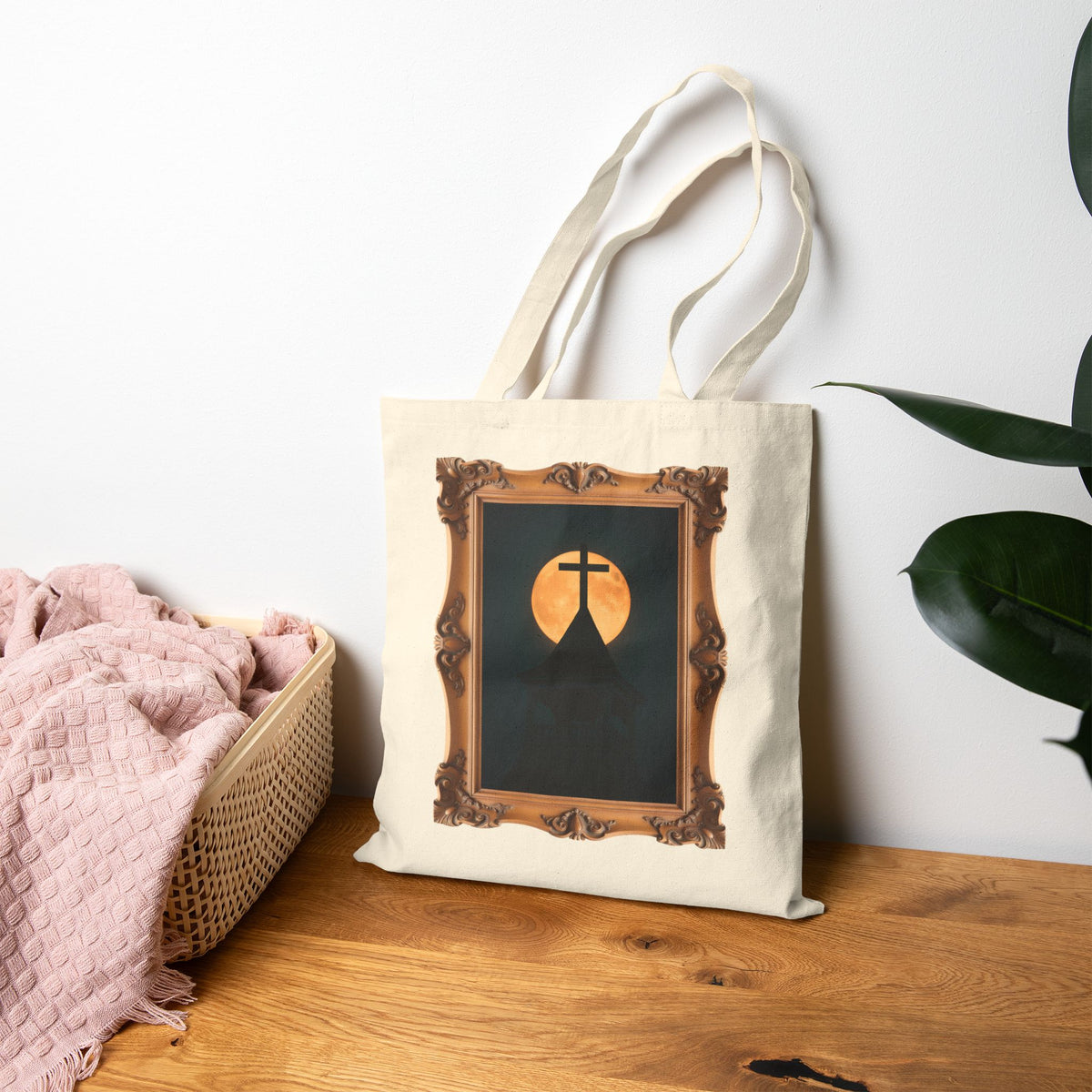 Church Steeple Moon - Framed - Canvas Tote Bag - Beauty of the Night Sky