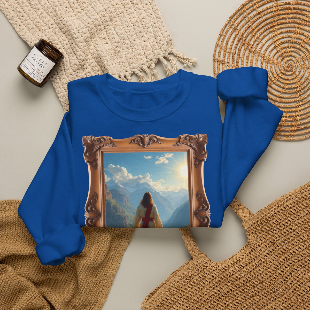 Jesus and the Lost Lamb - Framed | Crewneck Sweatshirt | Christian Art | Faith-Inspired