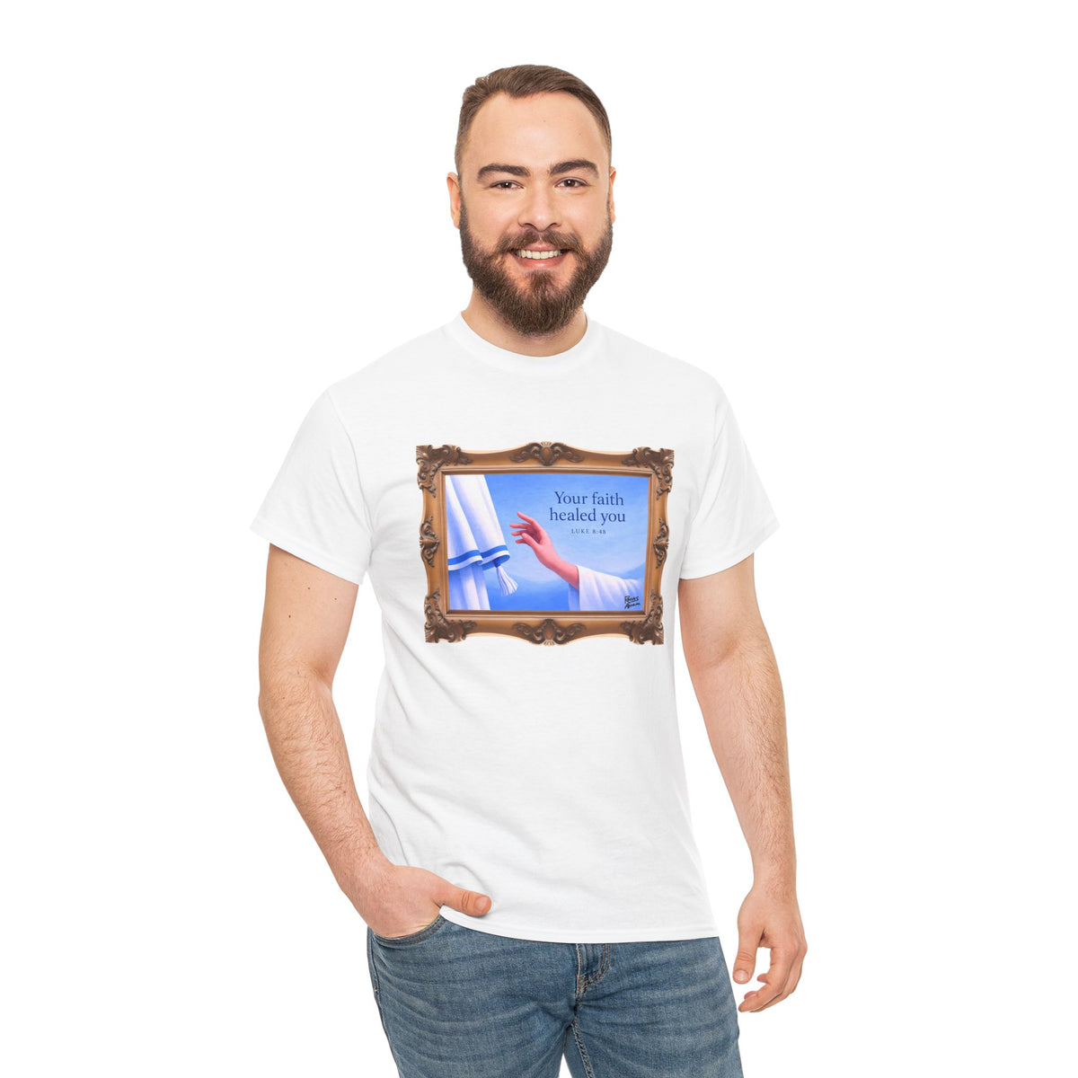 Your Faith Healed You (Luke 8:48) - Framed - T-Shirt | Religious Inspirational Tee, Jesus in Bible Artwork