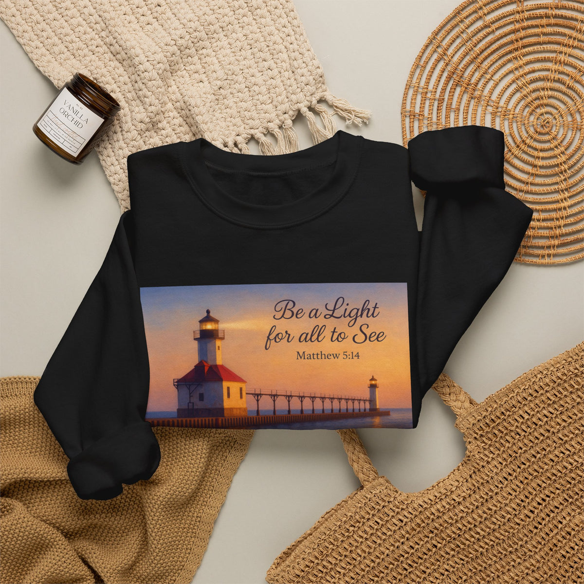 Be a Light - Matthew 5:14 | Crewneck Sweatshirt | Christian Art | Inspirational Scripture