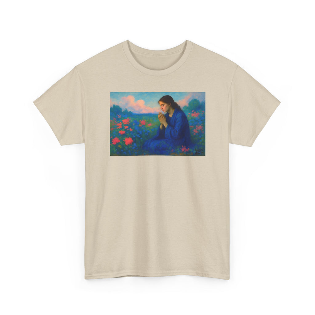 Praying Woman in Wildflowers - T-Shirt | Religious Inspirational Tee, Prayer Shirt
