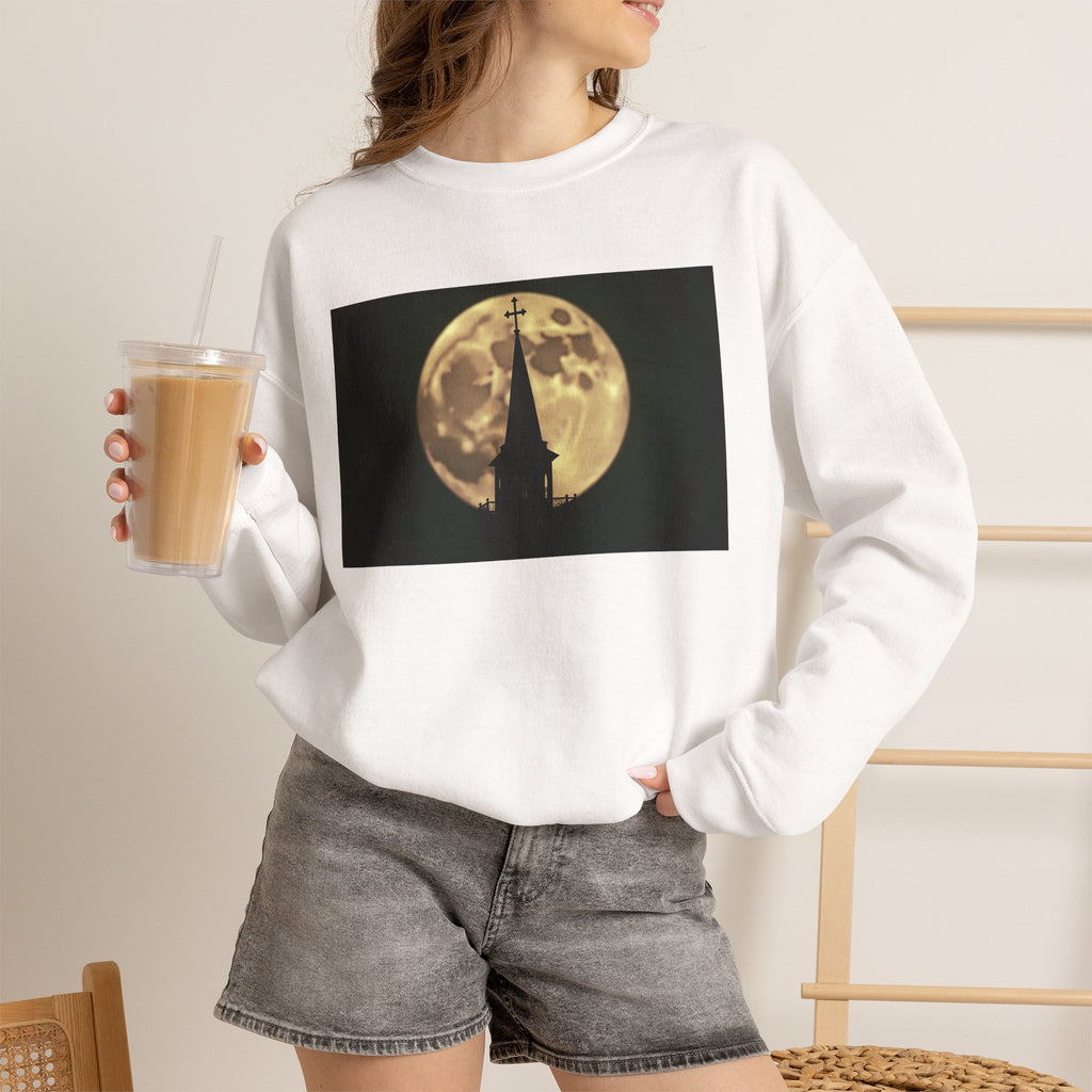 Moonlit Church Steeple - Crewneck Sweatshirt | Beauty of the Night Sky