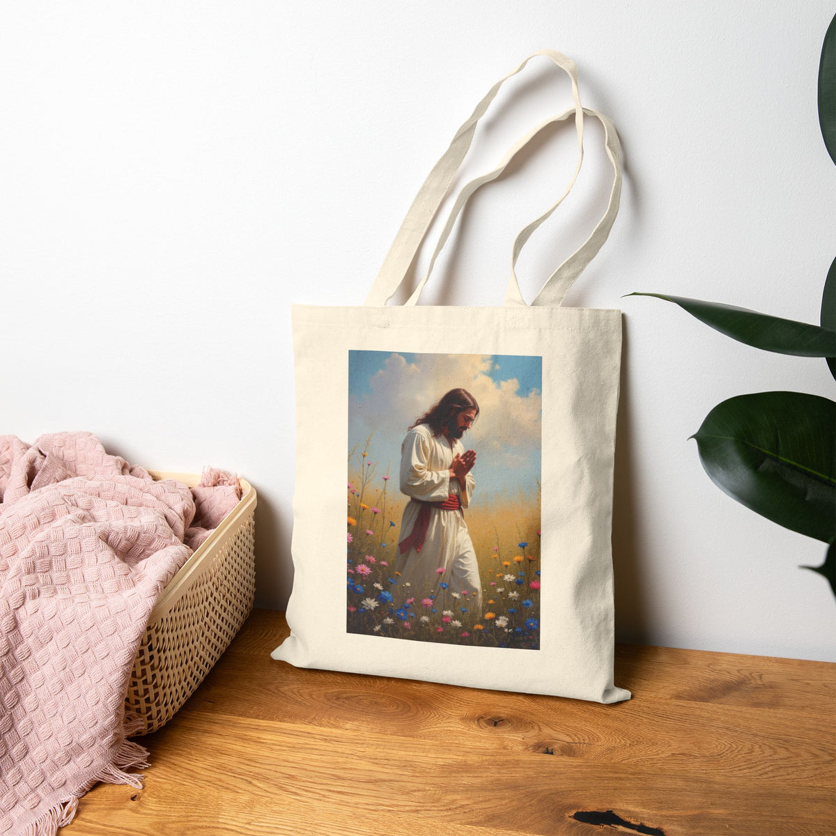 Jesus Praying in Meadow - Canvas Tote Bag
