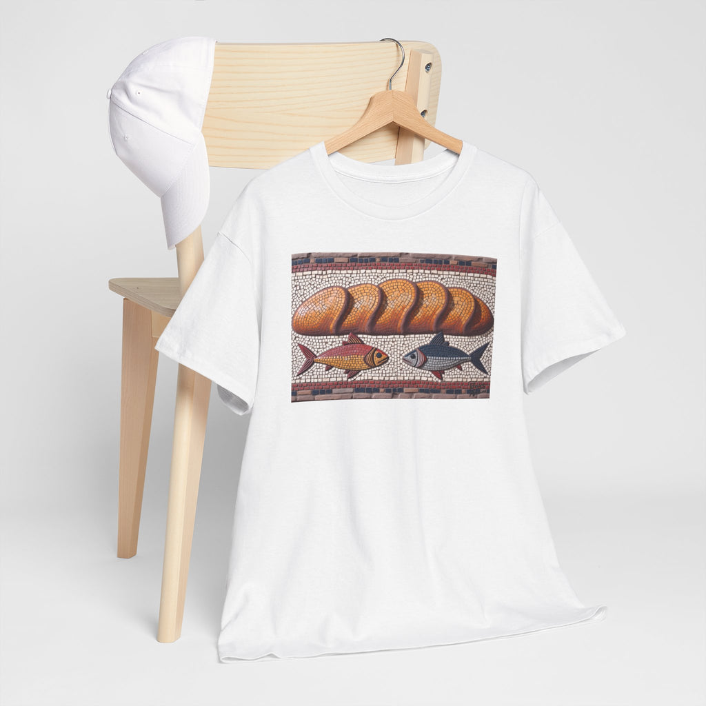 Five Loaves and Two Fish Mosaic - T-Shirt | Religious Inspirational Tee | Roman-Era-Inspired Christian Art