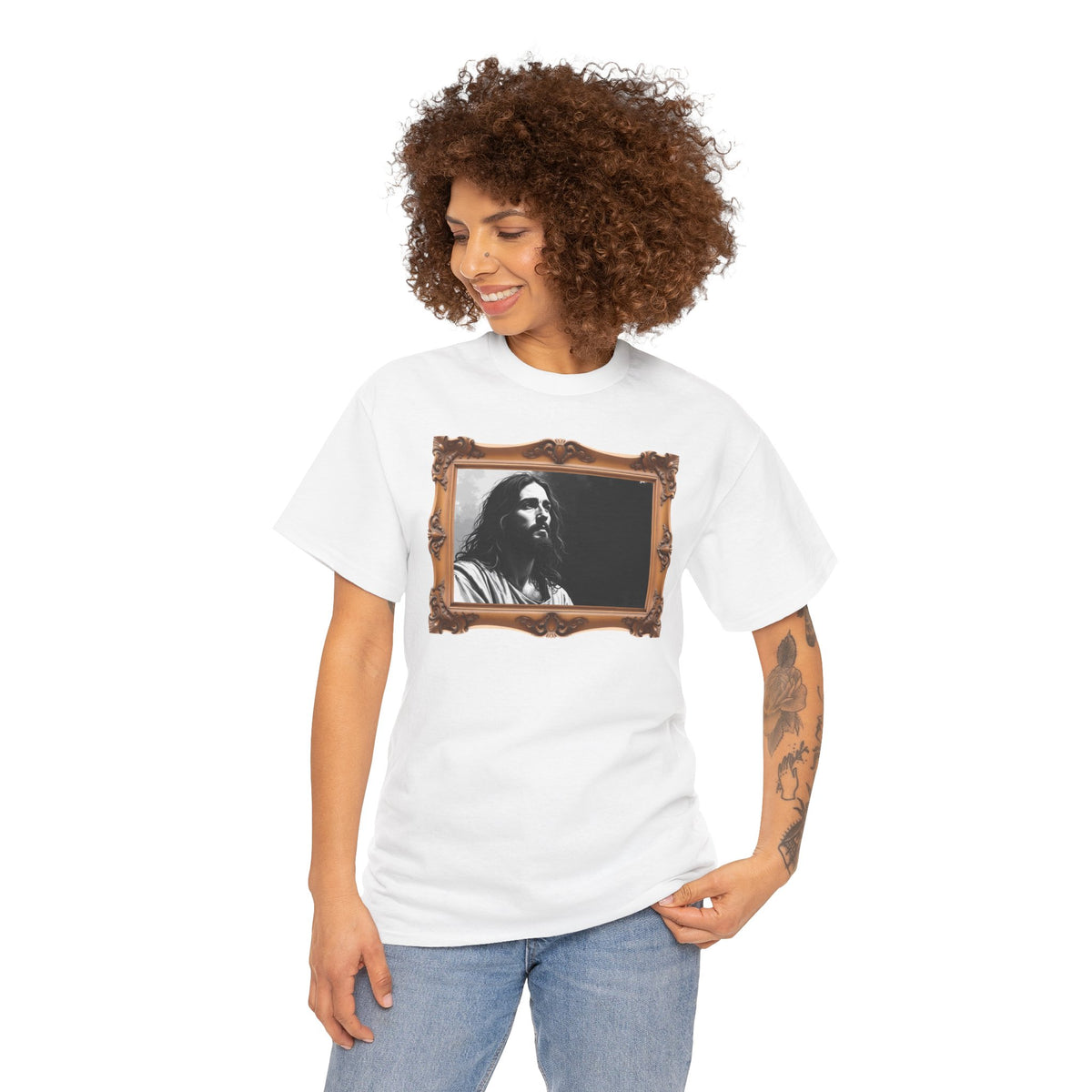 Contemplative Jesus - Framed - T-Shirt | Religious Inspirational Tee | Quiet Focus