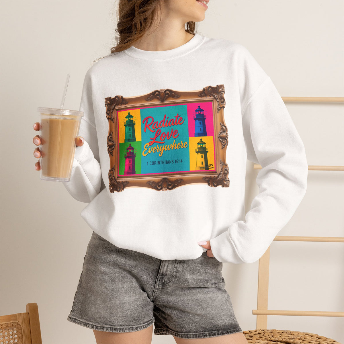 Radiate Love Everywhere - Framed - Crewneck Sweatshirt | 1 Corinthians 16:14