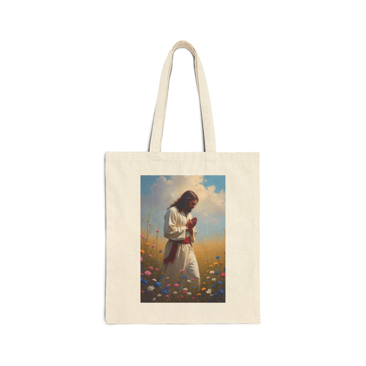 Jesus Praying in Meadow - Canvas Tote Bag