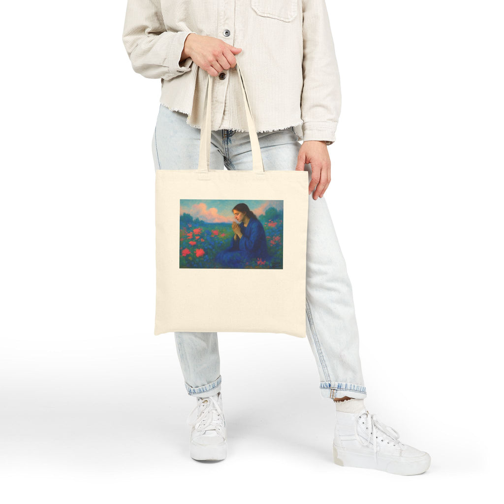 Praying Woman in Wildflowers - Canvas Tote Bag