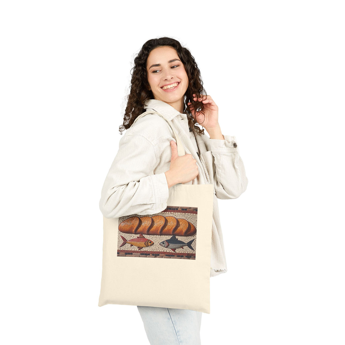 Five Loaves and Two Fish Mosaic - Canvas Tote Bag - Roman-Era-Inspired Christian Art