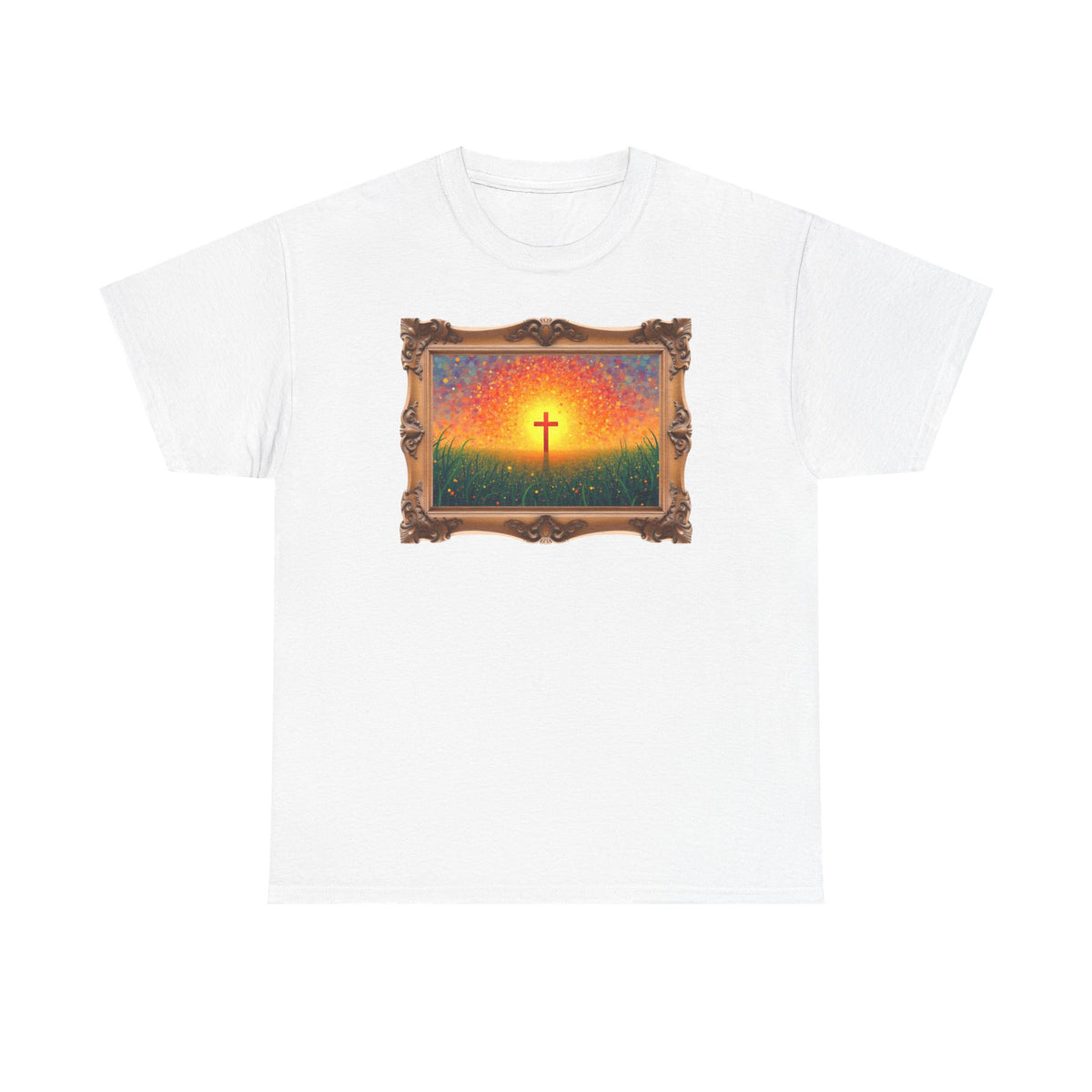 Glowing Cross in the Field - Framed - T-Shirt | Religious Inspirational Tee | Cross of Christ