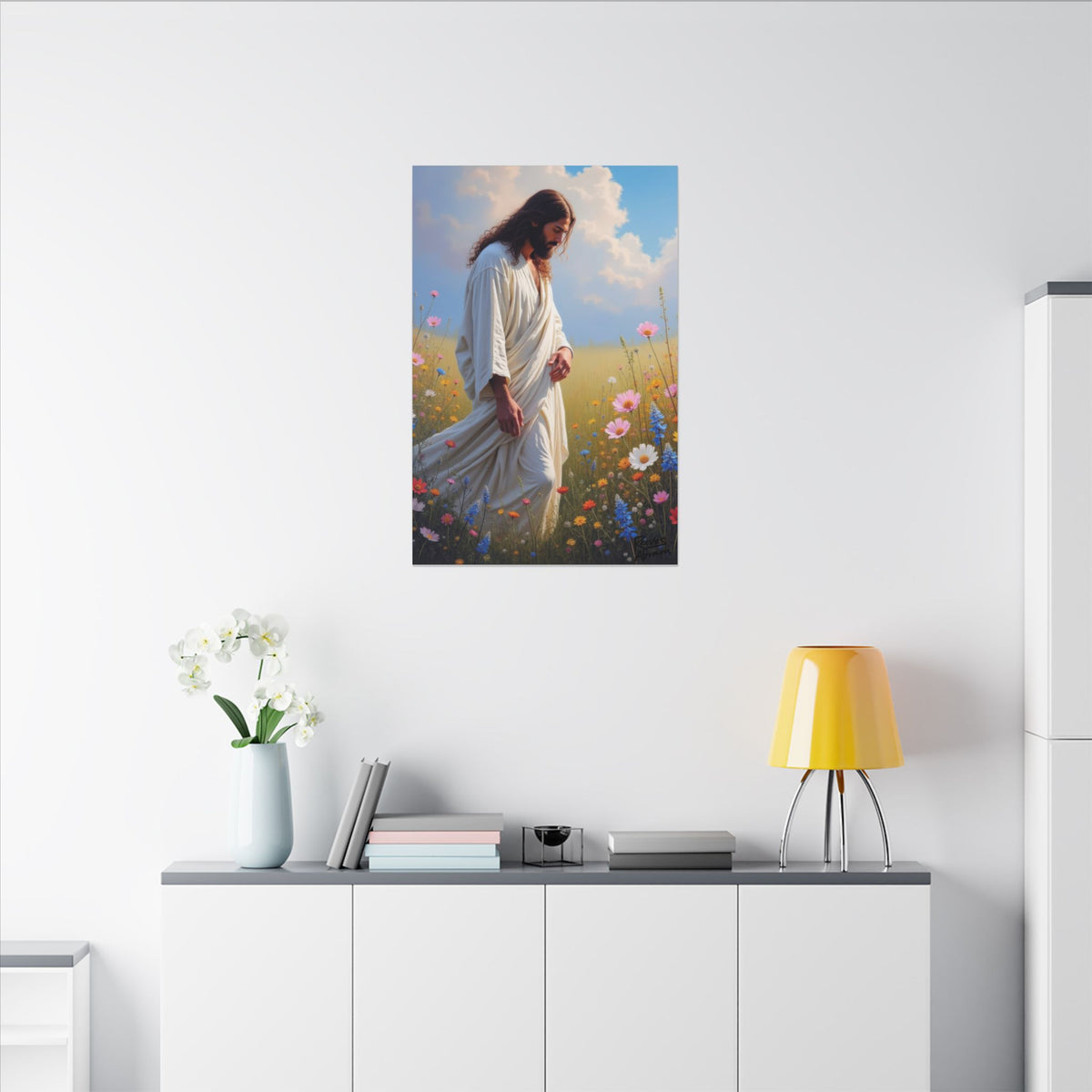Jesus Among Wildflowers | 24" x 36" Canvas (Vertical) | Christian Wall Art | Home Decor