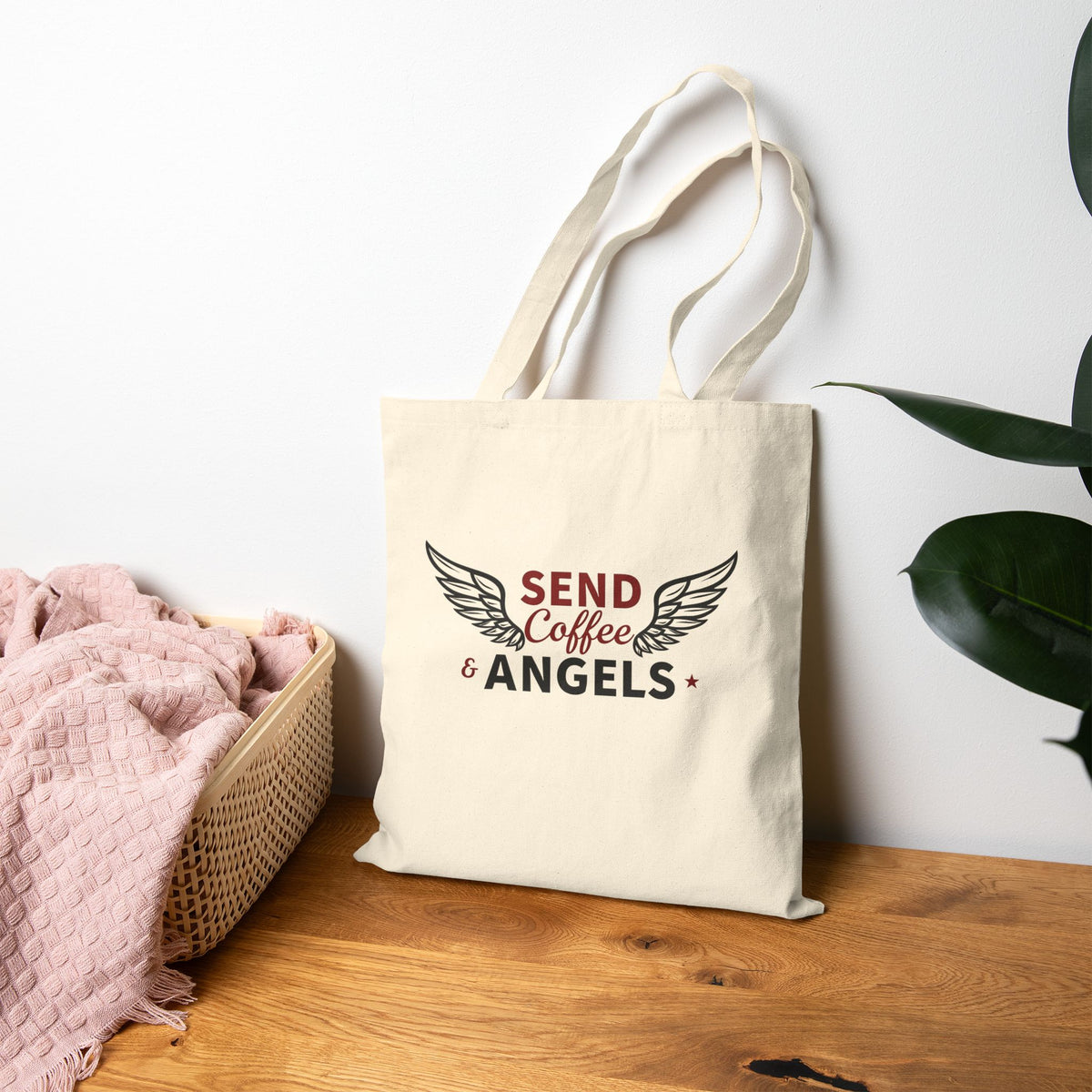Send Coffee and Angels - Canvas Tote Bag - Bringing Faith and Humor to Mornings