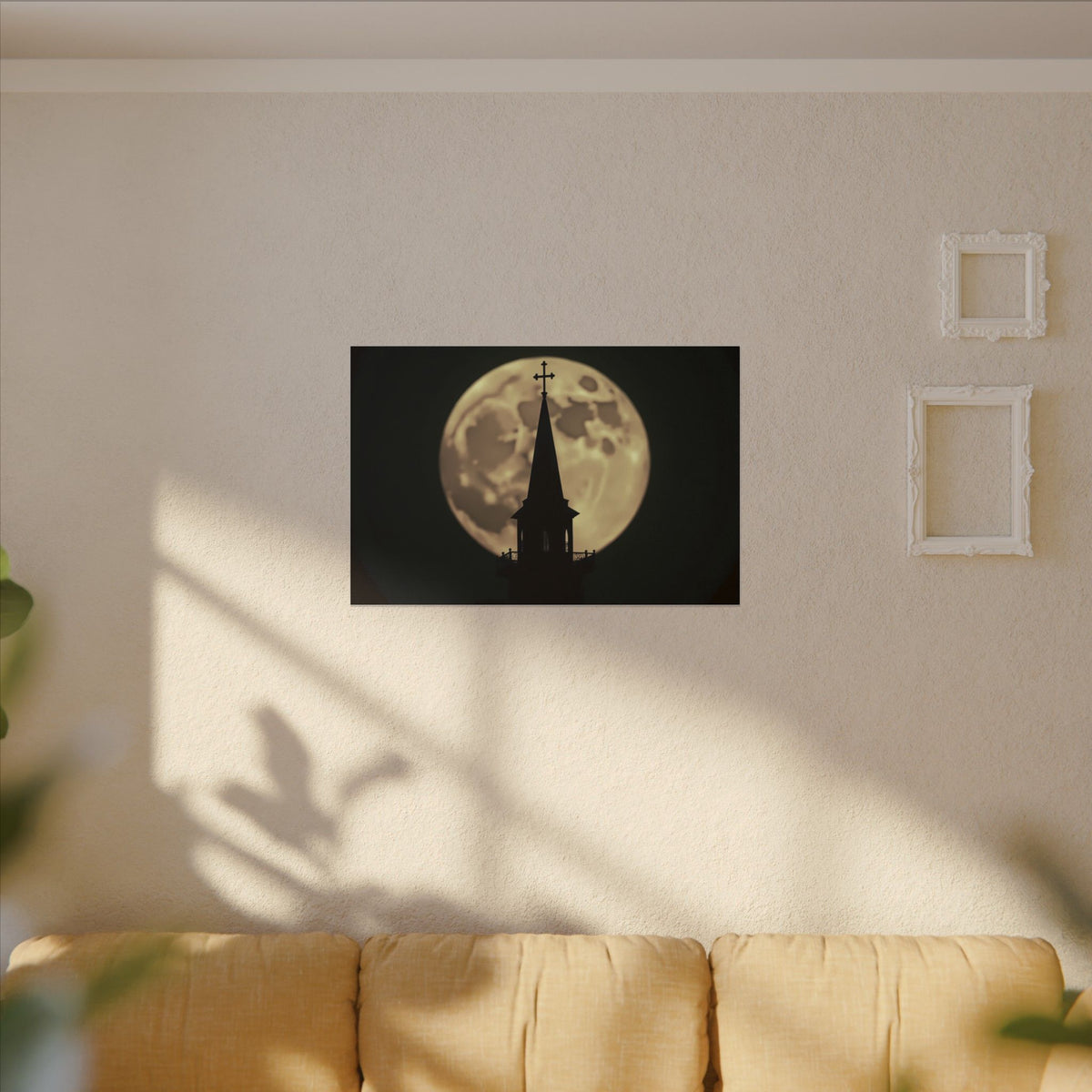 Moonlit Church Steeple | 36" x 24" Canvas (Horizontal) | Christian Wall Art | Faith Home Decor