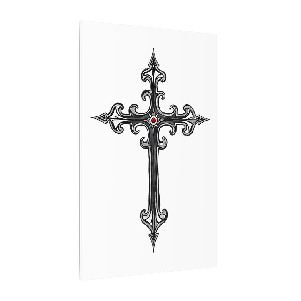 Ornate Silver Jeweled Cross Sketch | 24" x 36" Canvas (Vertical) | Christian Wall Art | Faith Home Decor | Inspirational Gothic-Style