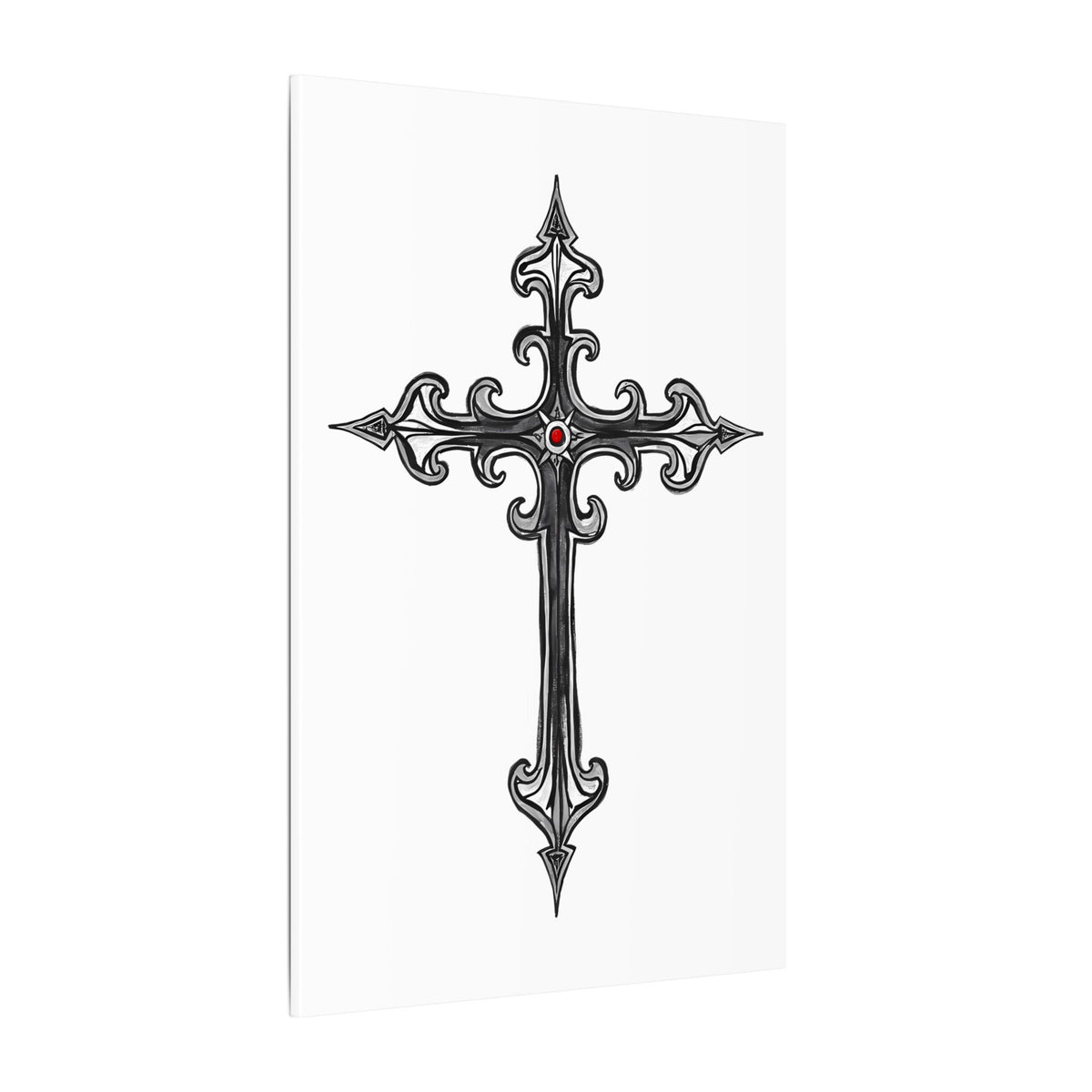 Ornate Silver Jeweled Cross Sketch | 24" x 36" Canvas (Vertical) | Christian Wall Art | Faith Home Decor | Inspirational Gothic-Style