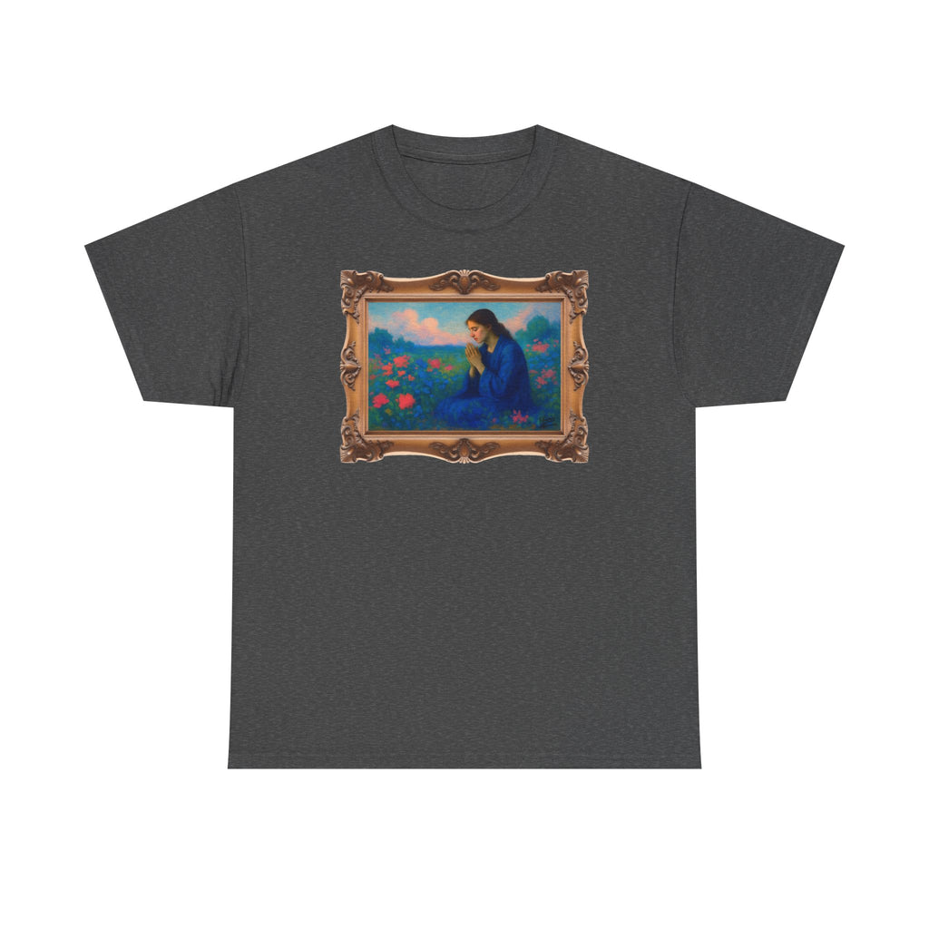 Praying Woman in Wildflowers - Framed - T-Shirt | Religious Inspirational Tee, Prayer Shirt