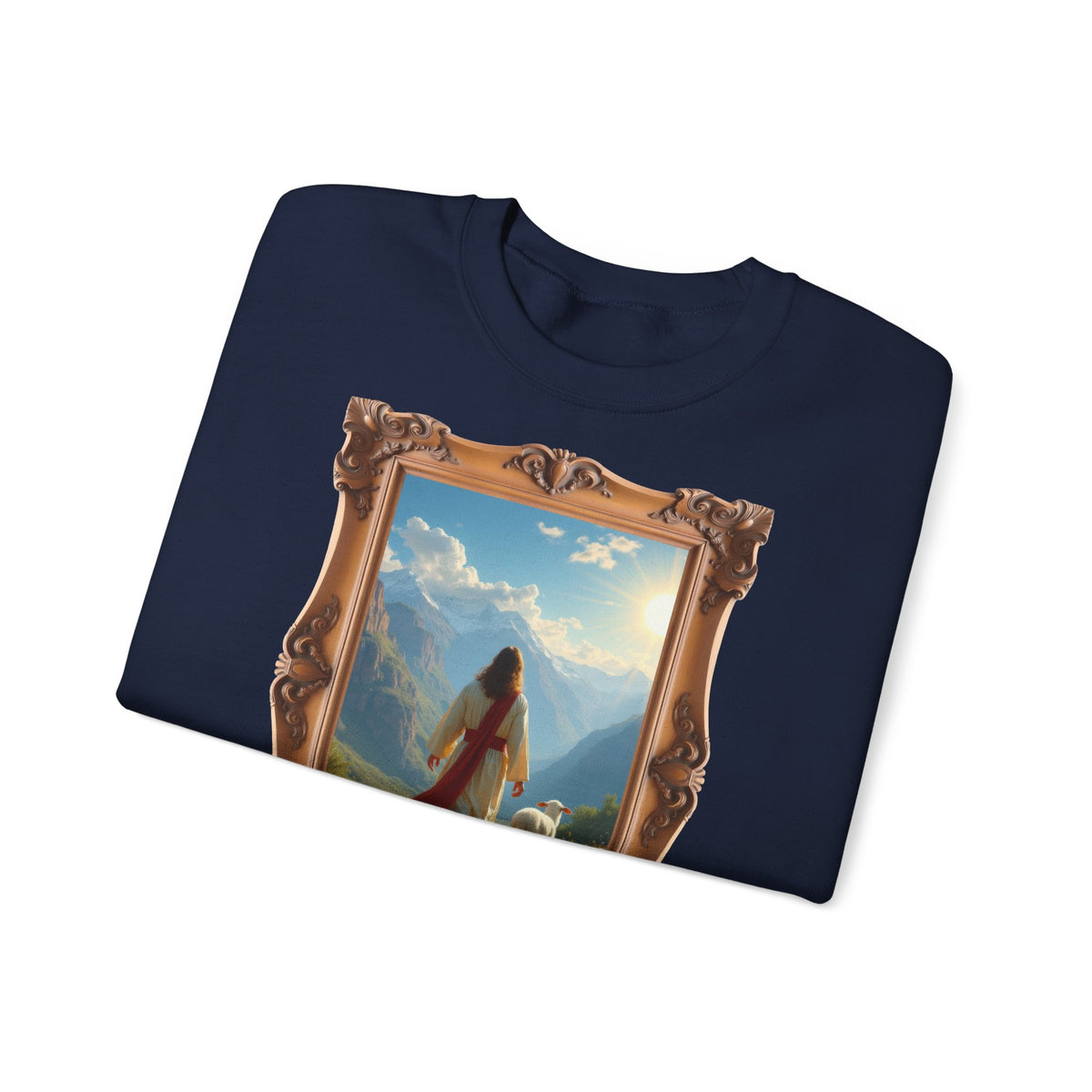 Jesus and the Lost Lamb - Framed | Crewneck Sweatshirt | Christian Art | Faith-Inspired