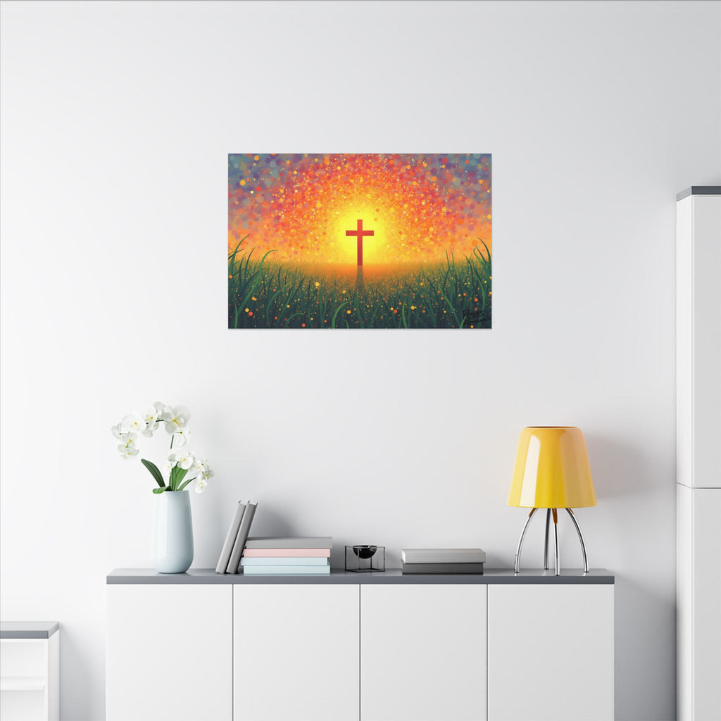 Glowing Cross in the Field | 36" x 24" Canvas (Horizontal) | Christian Wall Art