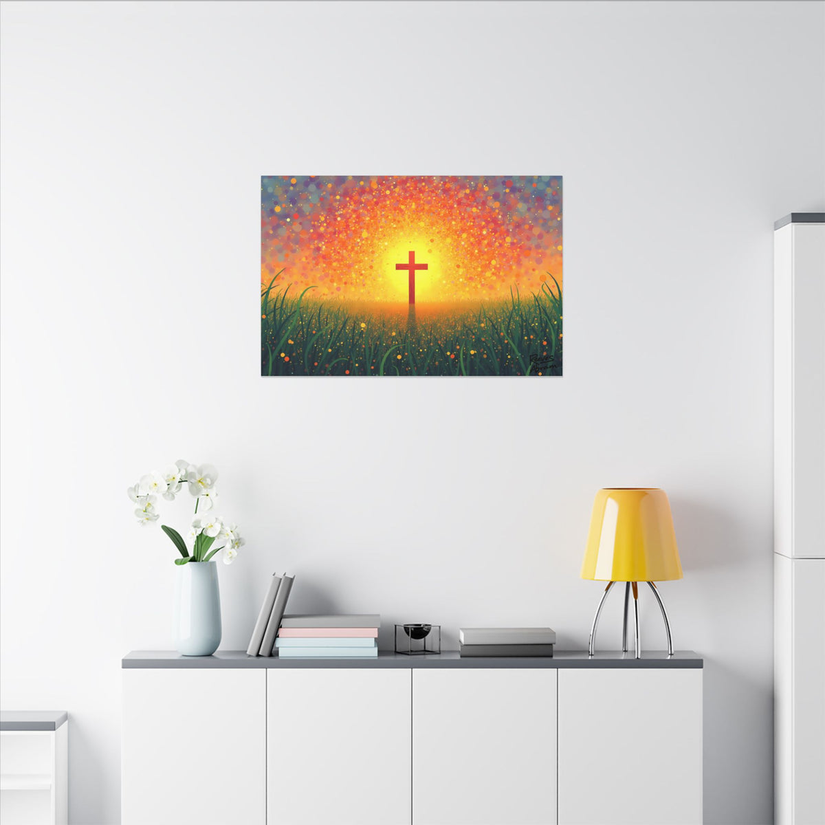 Glowing Cross in the Field | 36" x 24" Canvas (Horizontal) | Christian Wall Art