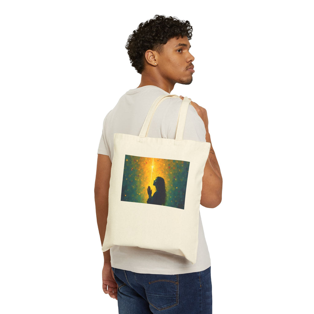 Woman in Prayer Under Magical Light - Canvas Tote Bag