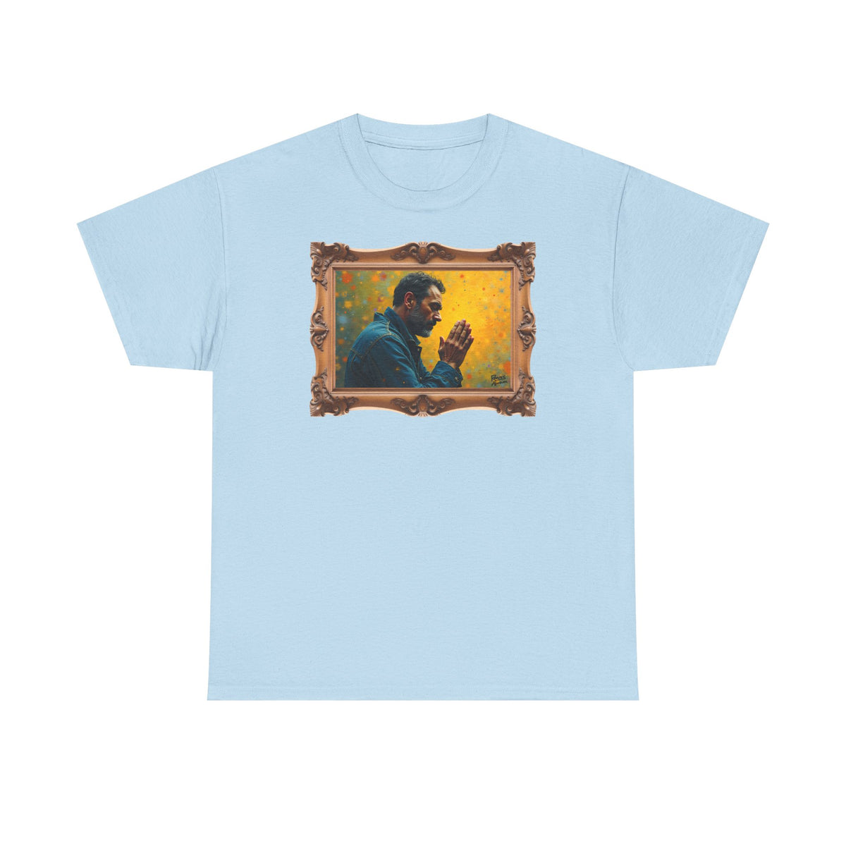 Man in Prayer - Framed - T-Shirt | Religious Inspirational Tee, Prayer Artwork