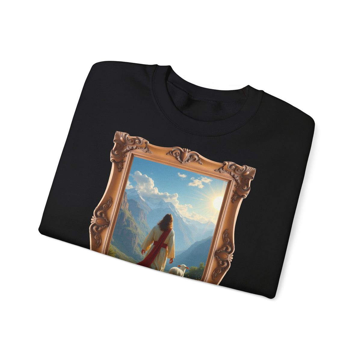Jesus and the Lost Lamb - Framed | Crewneck Sweatshirt | Christian Art | Faith-Inspired