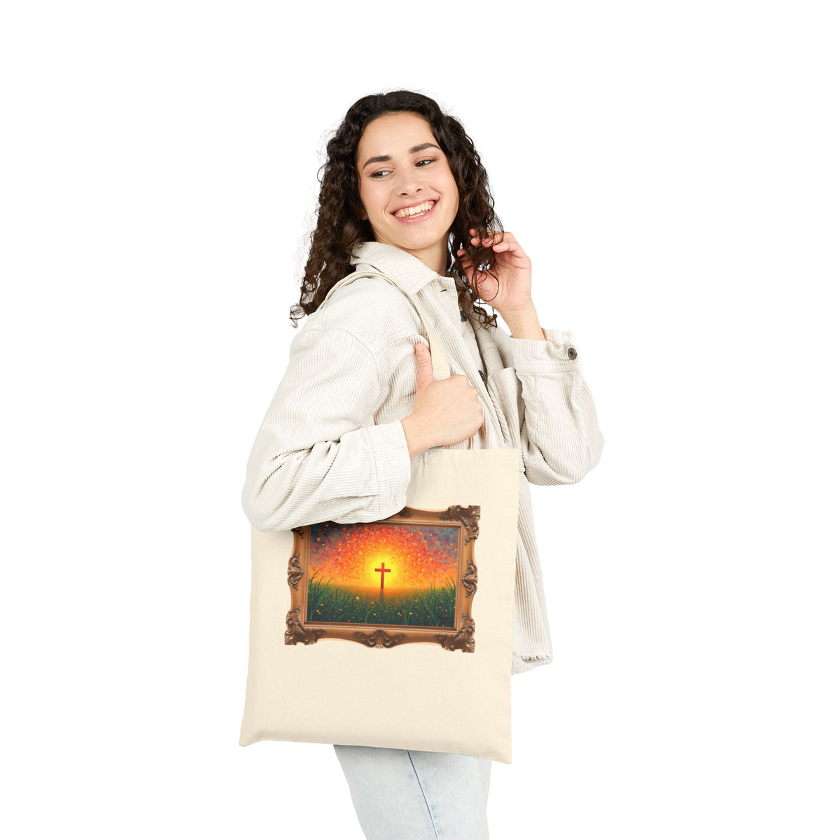 Glowing Cross in the Field - Framed - Canvas Tote Bag - Cross of Christ