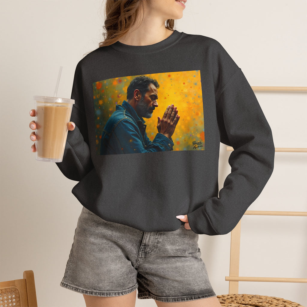 Man in Prayer | Crewneck Sweatshirt | Christian Art | Faith-Inspired