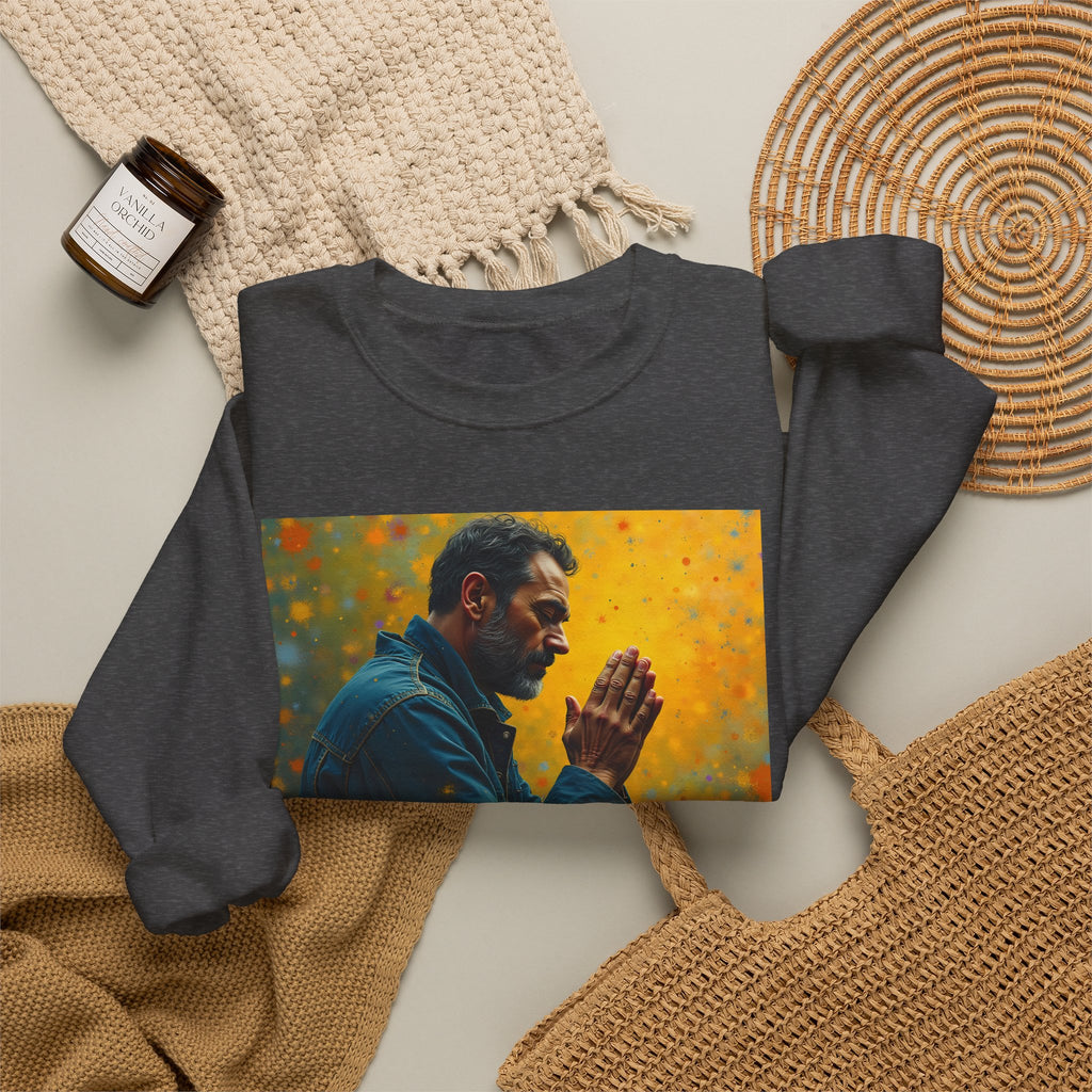 Man in Prayer | Crewneck Sweatshirt | Christian Art | Faith-Inspired