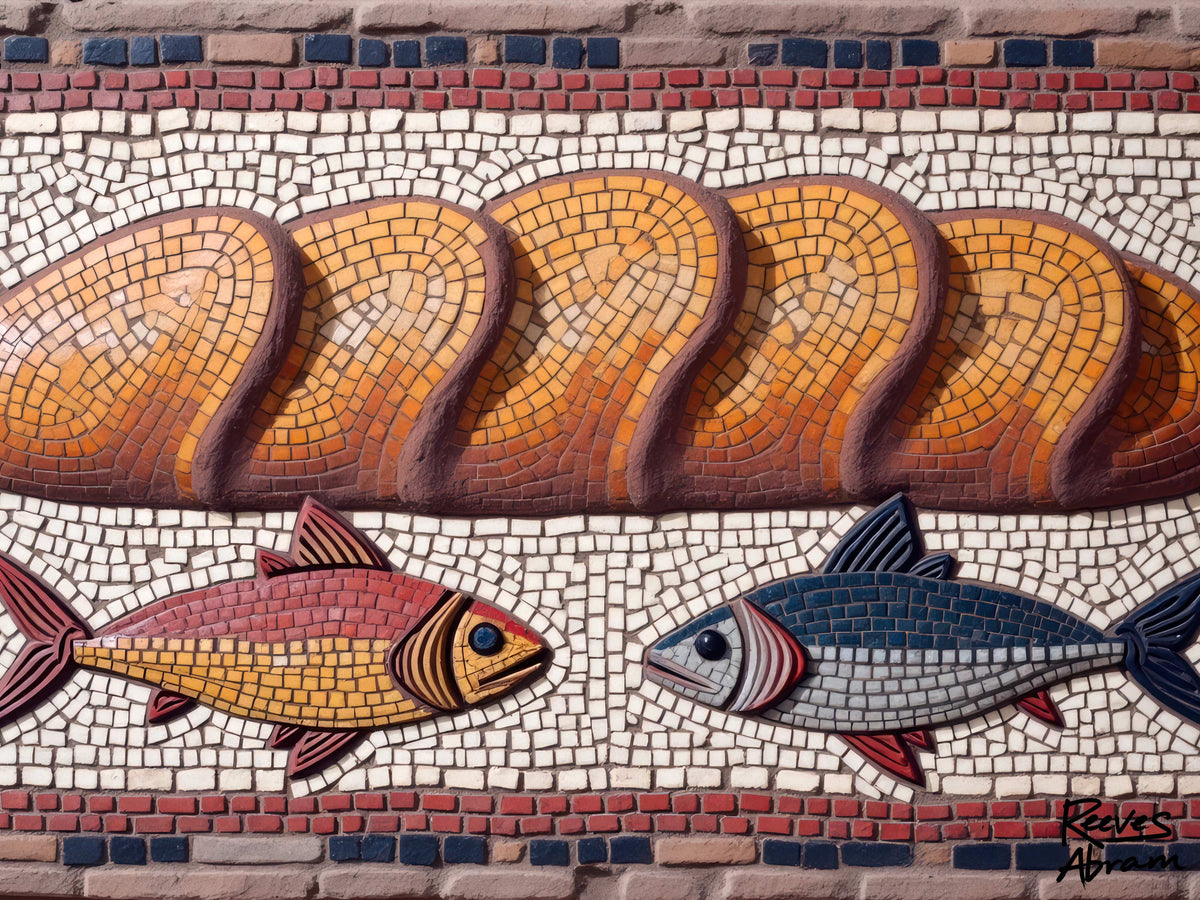 Five Loaves and Two Fish Mosaic - Crewneck Sweatshirt | Roman-Era-Inspired Christian Art