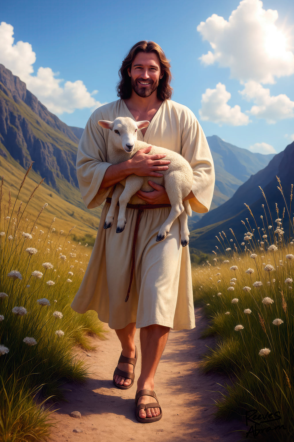 Jesus Carrying the Little Lamb | 24" x 36" Canvas (Vertical) | Christian Wall Art | Faith Home Decor | The Good Shepherd