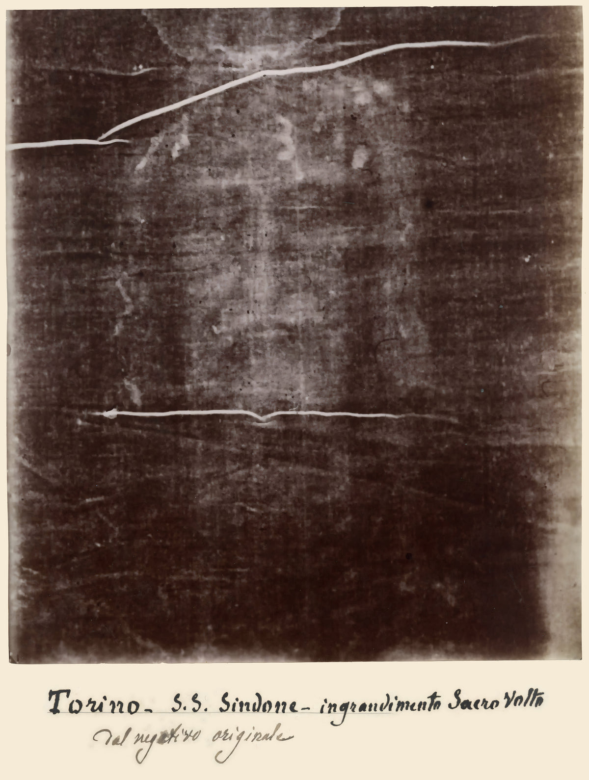 The Holy Face of Jesus - Shroud of Turin 1898 - Crewneck Sweatshirt | Secondo Pia Historic Photographic Negative - Vintage Christian Art