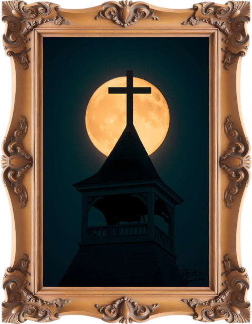 Church Steeple Moon - Framed - Canvas Tote Bag - Beauty of the Night Sky