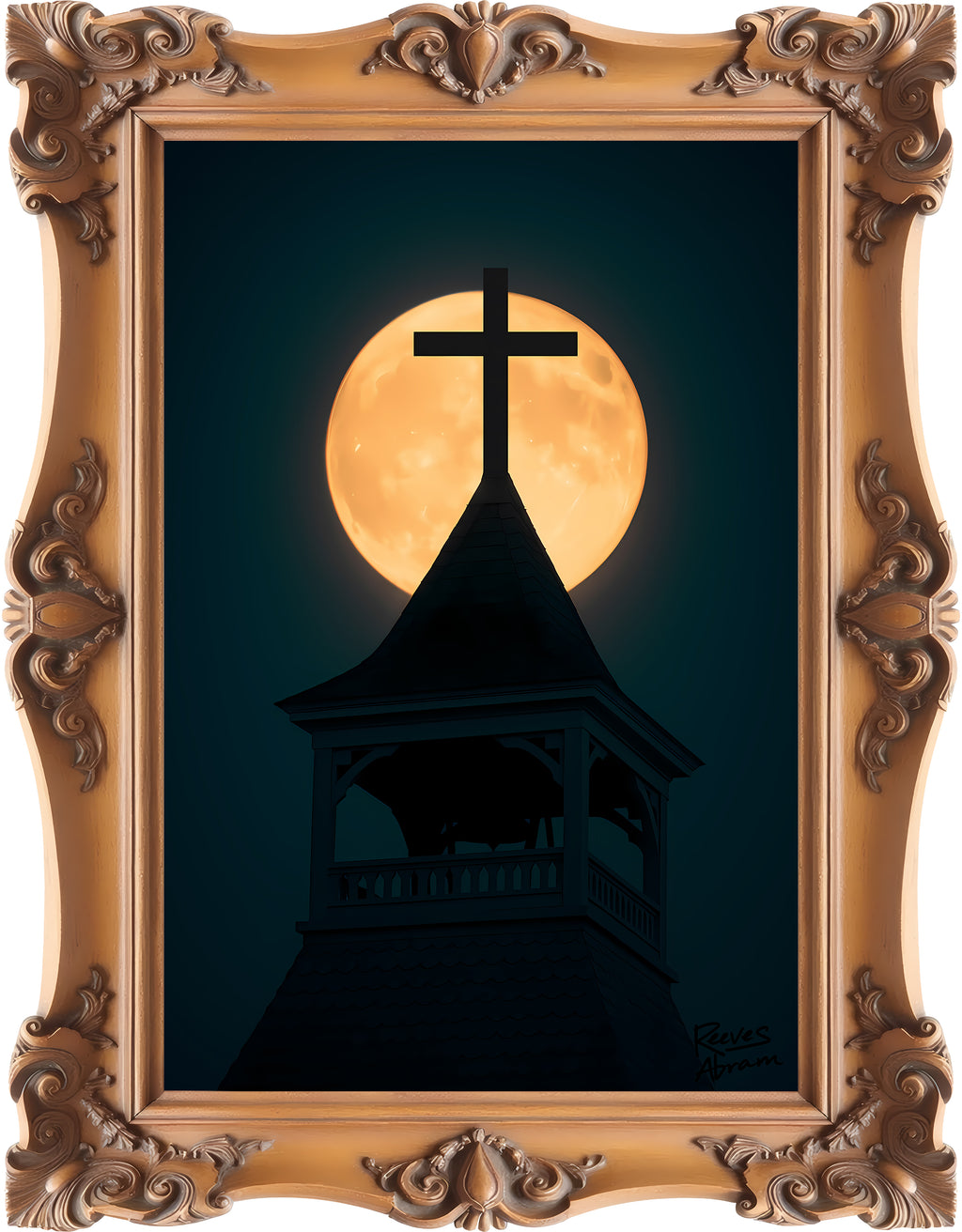 Church Steeple Moon - Framed - T-Shirt | Religious Inspirational Tee | Beauty of the Night Sky